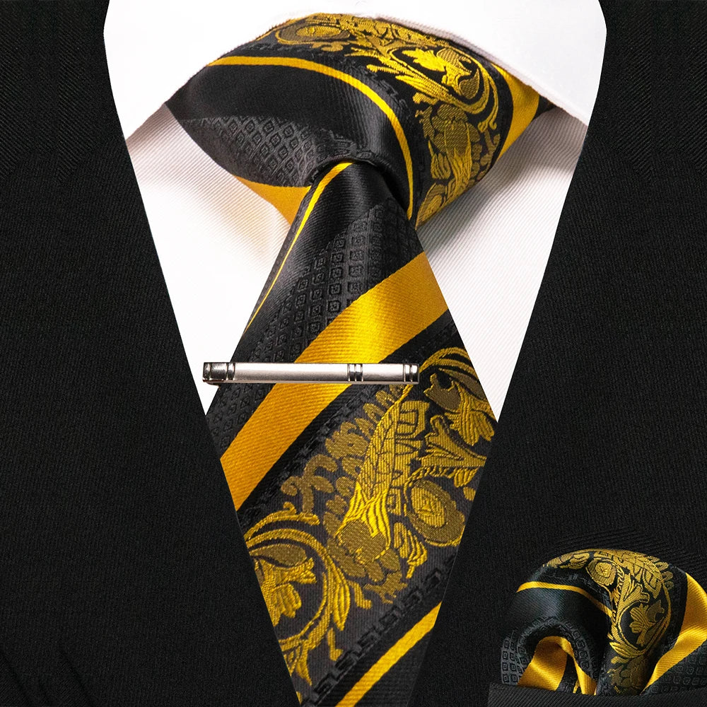 JEMYGINS Classic Silk Luxury Mens Ties Floral Striped Red Green Ties Paisley NeckTie Pocket Square Set Men's Wedding Party Tie